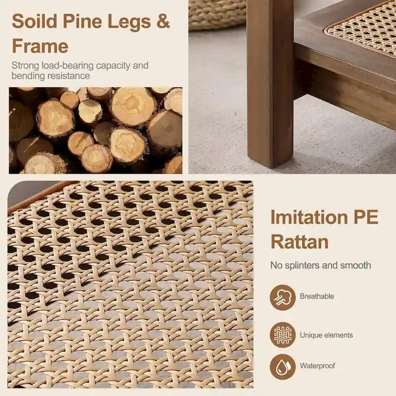 Table basse rectangulaire à 2 niveaux avec étagère de rangement en rotin - 120 L x 60 l x 45 H cm
