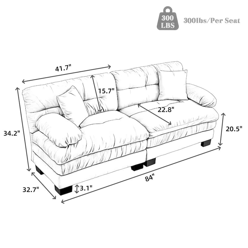 Canapé 3 places rembourré de 84 po avec coussin en mousse à mémoire de forme double couche