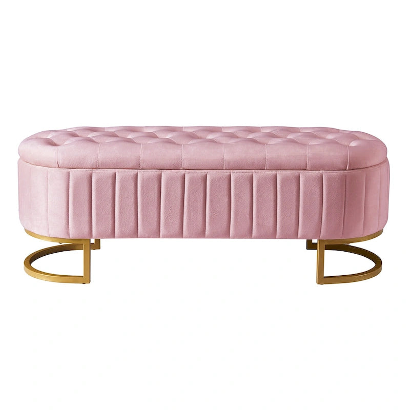 Banc de rangement élégant en velours capitonné, banquette rembourrée avec pieds en métal pour chambre à coucher