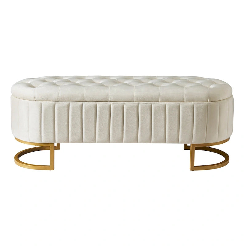 Banc de rangement élégant en velours capitonné, banquette rembourrée avec pieds en métal pour chambre à coucher