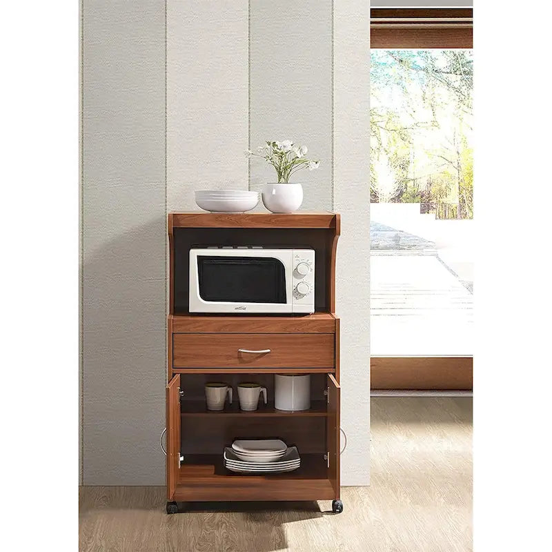 Meuble de rangement à roulettes pour micro-ondes pour cuisine et salle à manger, cerisier - 60