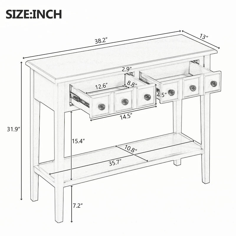 Table d'entrée avec 2 tiroirs (blanc)