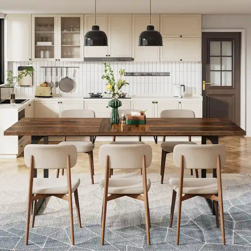 Table à manger extensible pour 6 à 8 personnes, table rectangulaire en bois avec cadre en métal