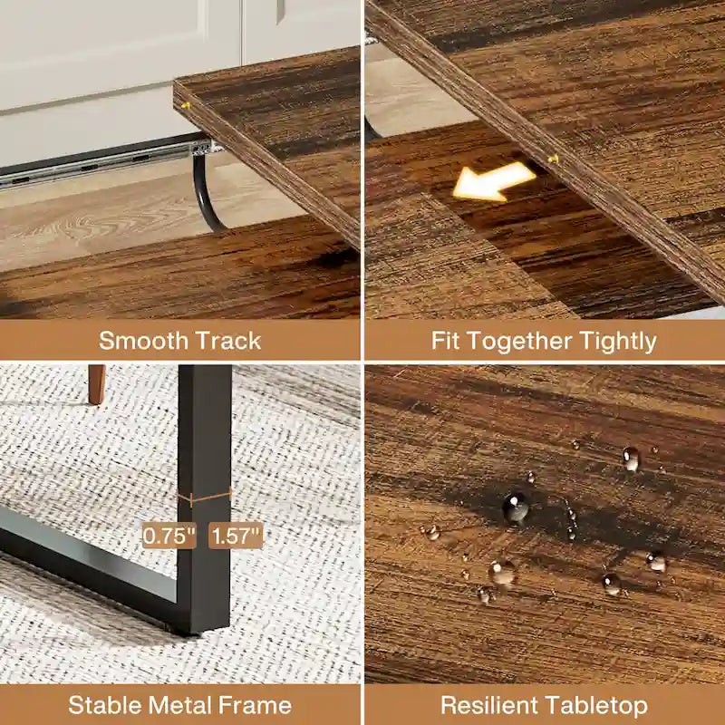 Table à manger extensible pour 6 à 8 personnes, table rectangulaire en bois avec cadre en métal