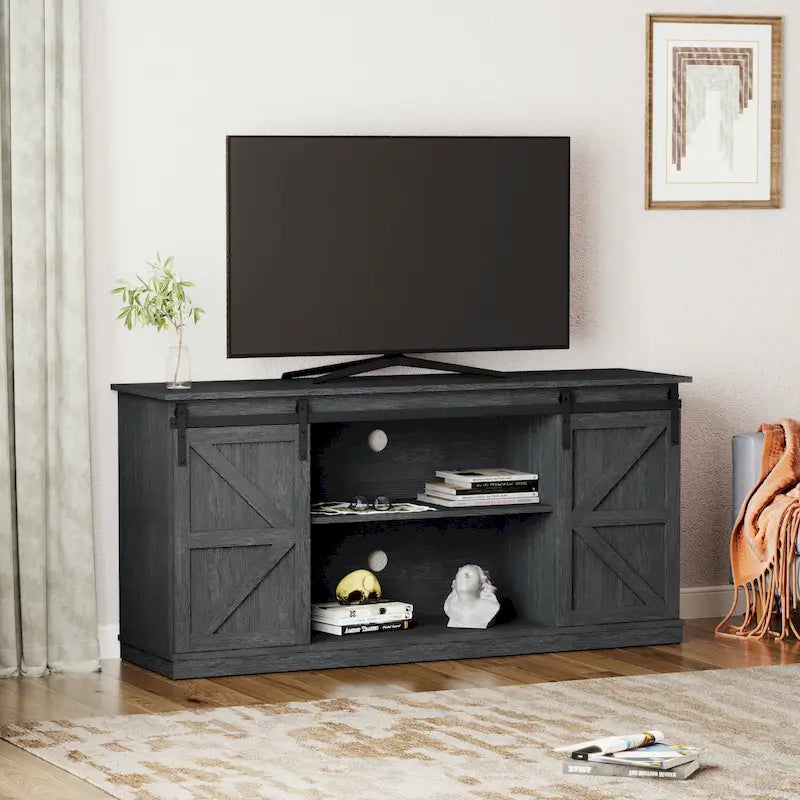 Meuble TV en bois de style rustique avec portes coulissantes façon grange