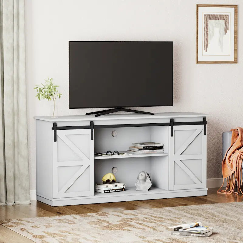 Meuble TV en bois de style rustique avec portes coulissantes façon grange