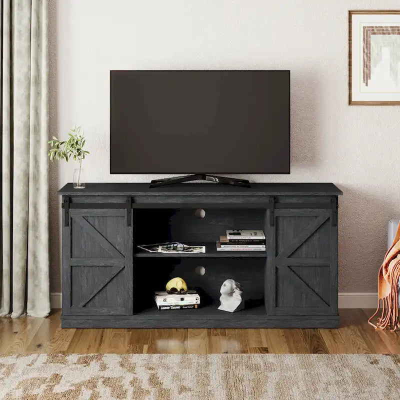 Meuble TV en bois de style rustique avec portes coulissantes façon grange