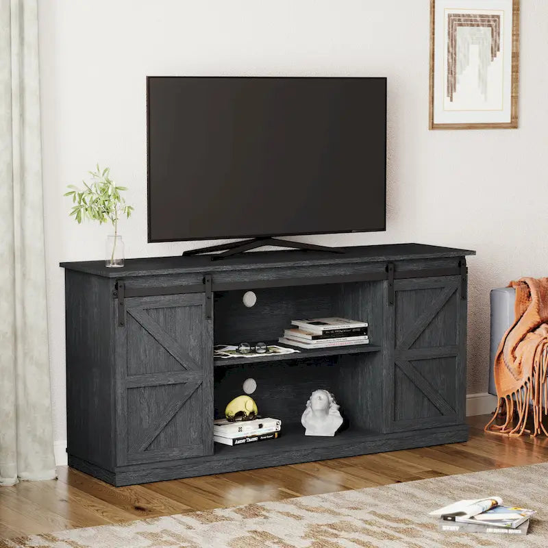 Meuble TV en bois de style rustique avec portes coulissantes façon grange