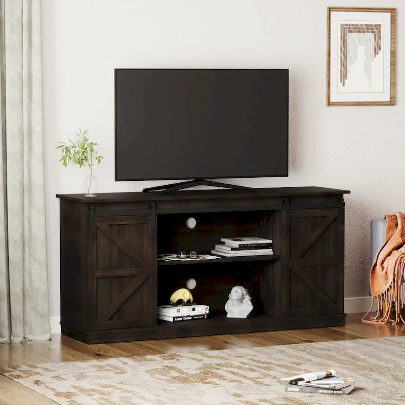 Meuble TV en bois de style rustique avec portes coulissantes façon grange