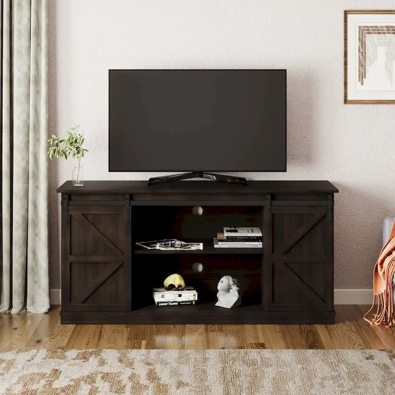 Meuble TV en bois de style rustique avec portes coulissantes façon grange