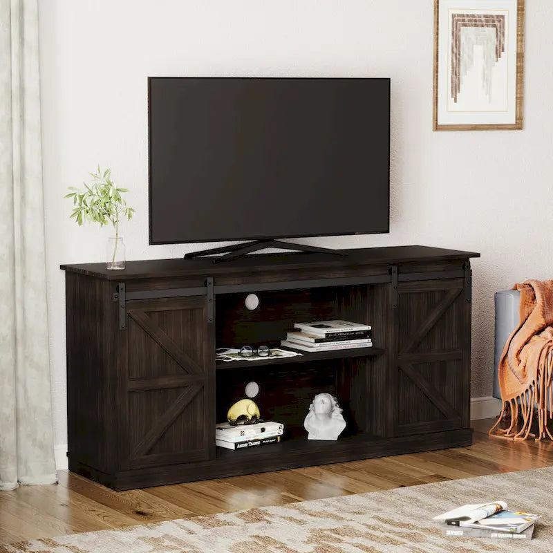 Meuble TV en bois de style rustique avec portes coulissantes façon grange