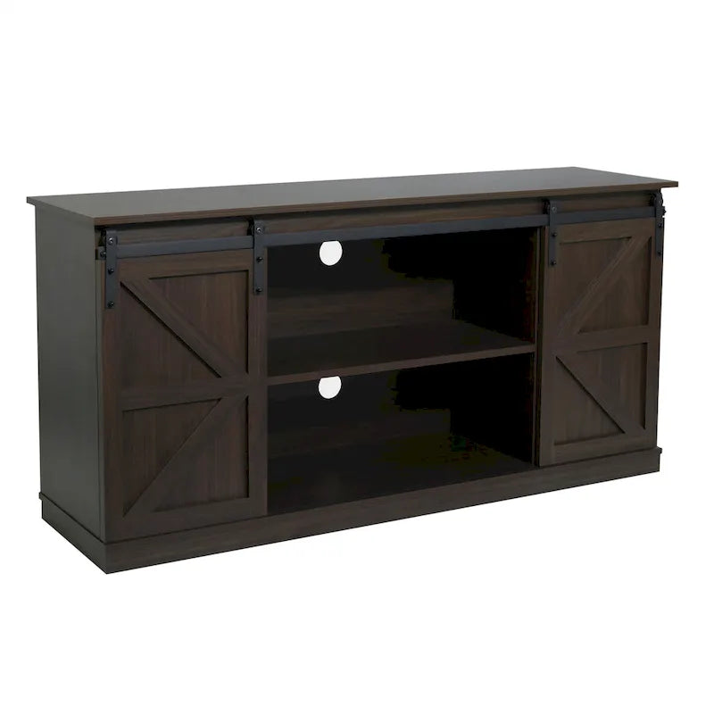 Meuble TV en bois de style rustique avec portes coulissantes façon grange