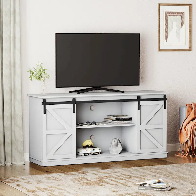 Meuble TV en bois de style rustique avec portes coulissantes façon grange