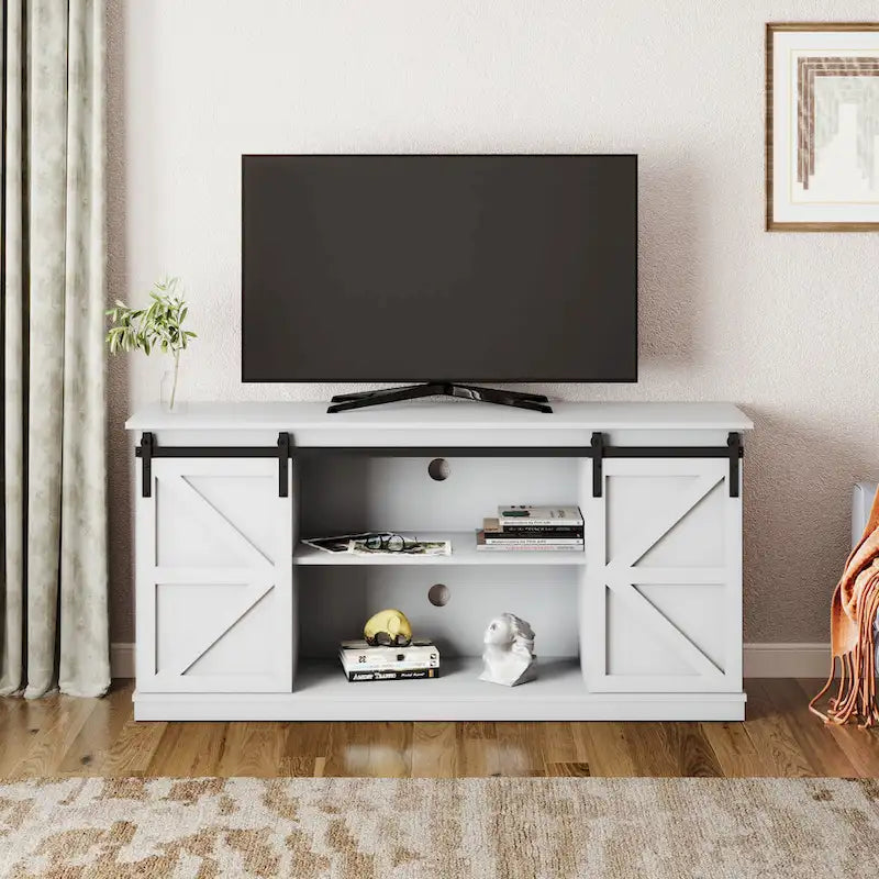 Meuble TV en bois de style rustique avec portes coulissantes façon grange