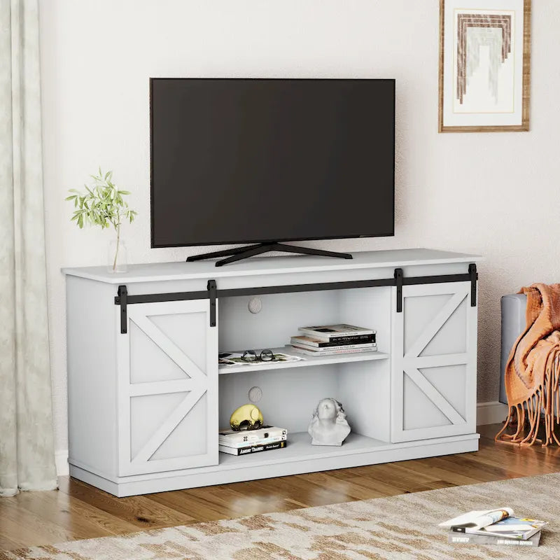 Meuble TV en bois de style rustique avec portes coulissantes façon grange