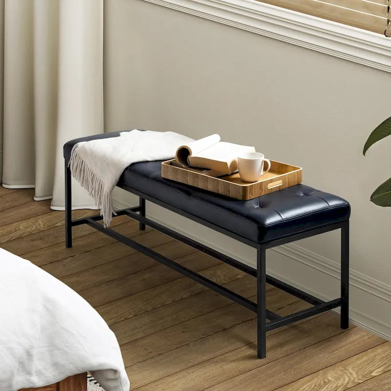 Banc de rangement capitonné contemporain de 127 cm de large avec pieds en métal