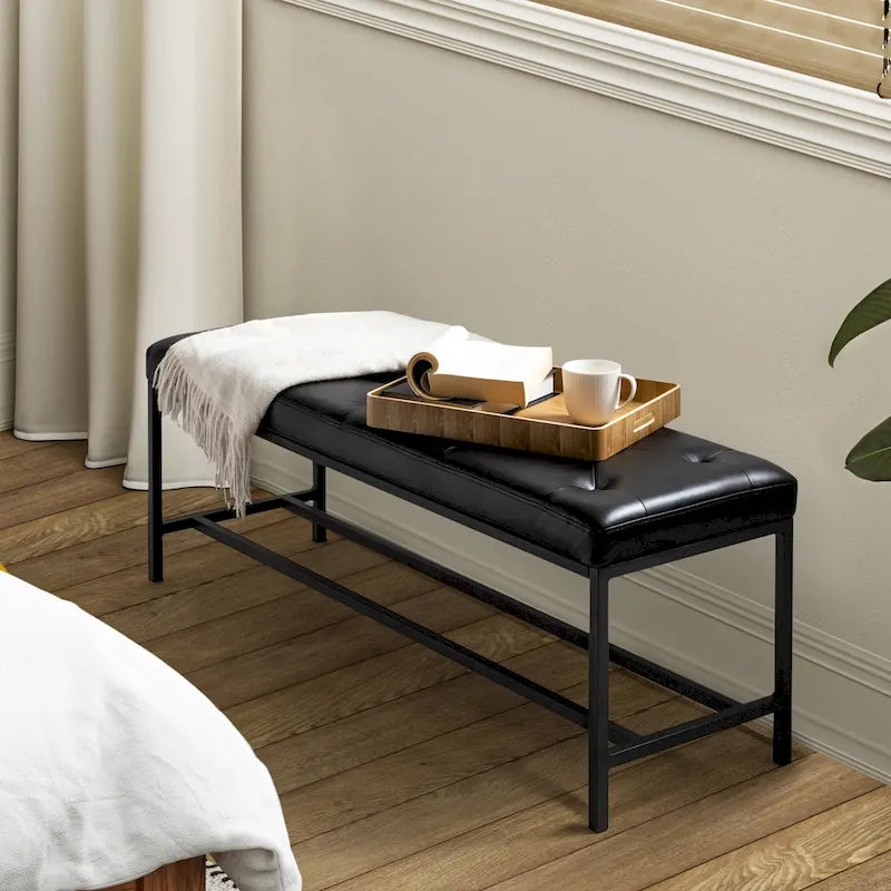 Banc de rangement capitonné contemporain de 127 cm de large avec pieds en métal