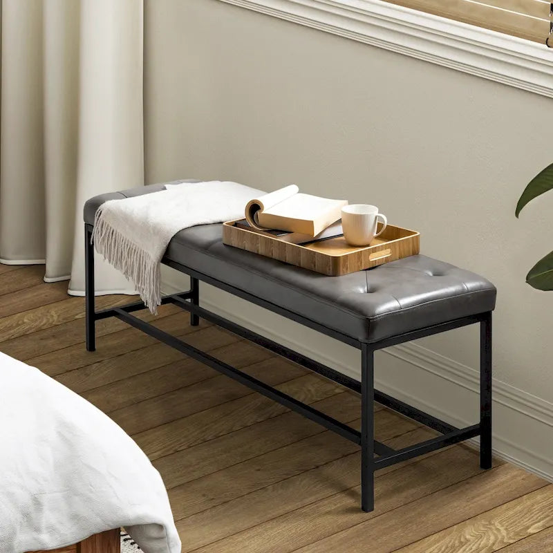 Banc de rangement capitonné contemporain de 127 cm de large avec pieds en métal