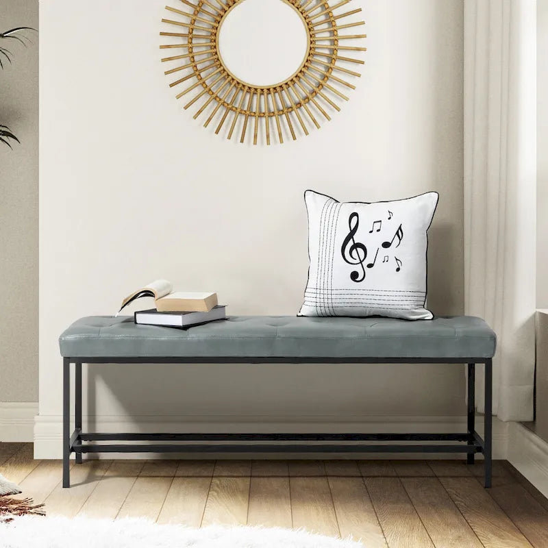 Banc de rangement capitonné contemporain de 127 cm de large avec pieds en métal