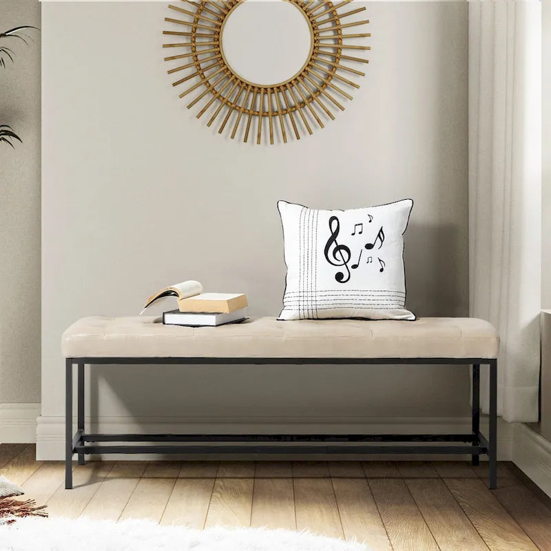 Banc de rangement capitonné contemporain de 127 cm de large avec pieds en métal