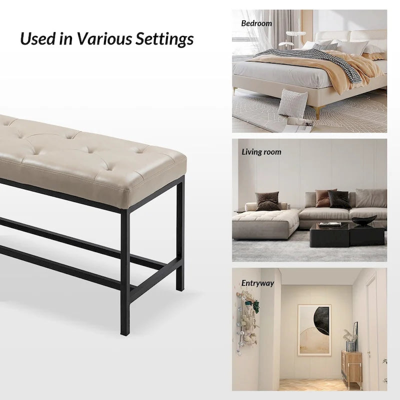 Banc de rangement capitonné contemporain de 127 cm de large avec pieds en métal