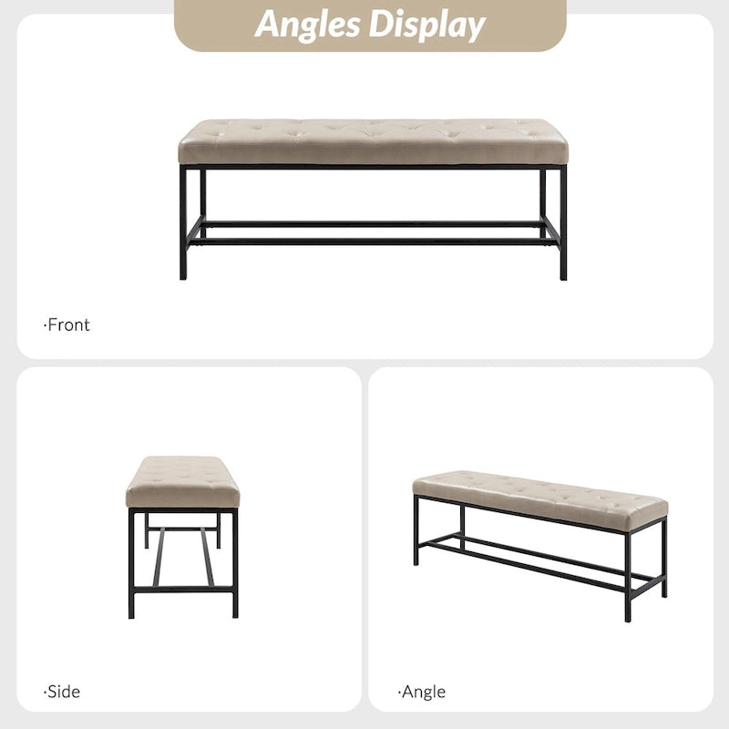 Banc de rangement capitonné contemporain de 127 cm de large avec pieds en métal
