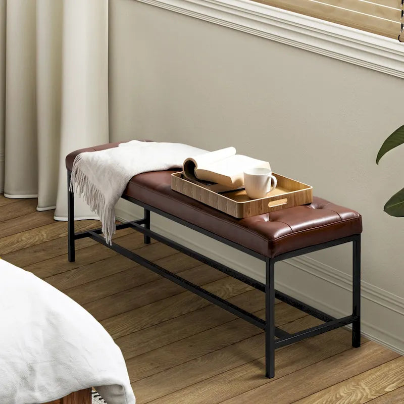 Banc de rangement capitonné contemporain de 127 cm de large avec pieds en métal