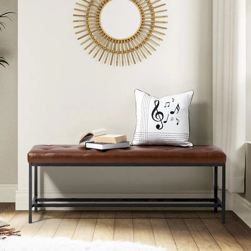 Banc de rangement capitonné contemporain de 127 cm de large avec pieds en métal