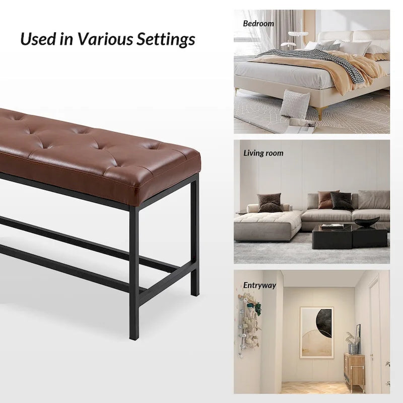 Banc de rangement capitonné contemporain de 127 cm de large avec pieds en métal
