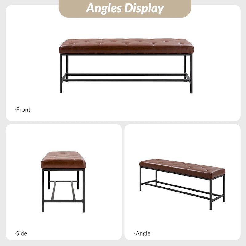 Banc de rangement capitonné contemporain de 127 cm de large avec pieds en métal
