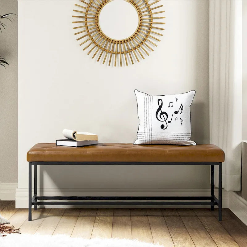 Banc de rangement capitonné contemporain de 127 cm de large avec pieds en métal