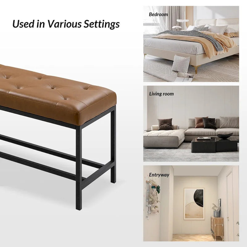Banc de rangement capitonné contemporain de 127 cm de large avec pieds en métal