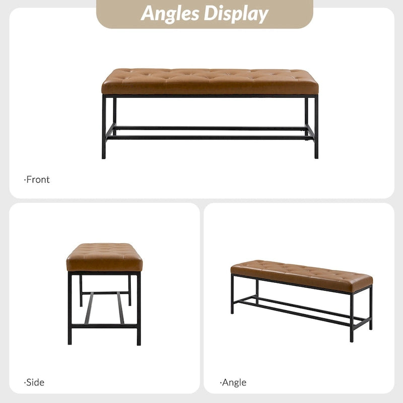 Banc de rangement capitonné contemporain de 127 cm de large avec pieds en métal