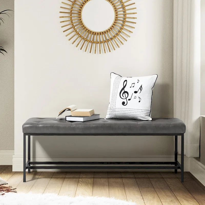 Banc de rangement capitonné contemporain de 127 cm de large avec pieds en métal