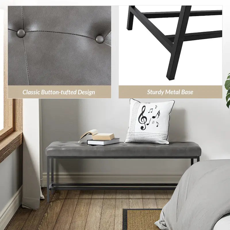 Banc de rangement capitonné contemporain de 127 cm de large avec pieds en métal
