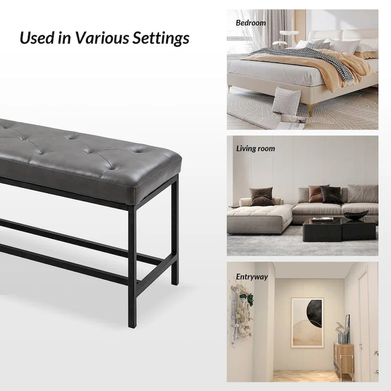 Banc de rangement capitonné contemporain de 127 cm de large avec pieds en métal