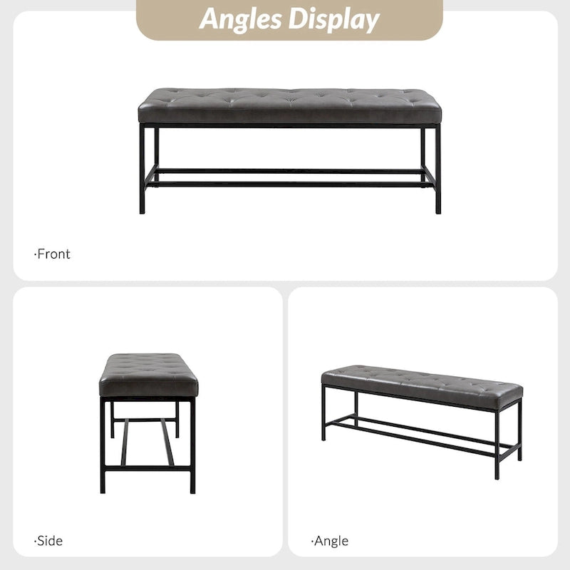 Banc de rangement capitonné contemporain de 127 cm de large avec pieds en métal