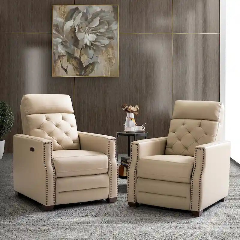 Fauteuil inclinable électrique en cuir véritable de 80 cm de large avec port USB, lot de 2