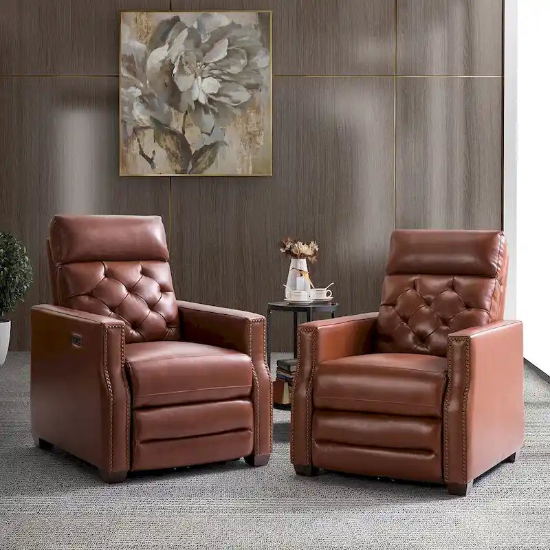 Fauteuil inclinable électrique en cuir véritable de 80 cm de large avec port USB, lot de 2
