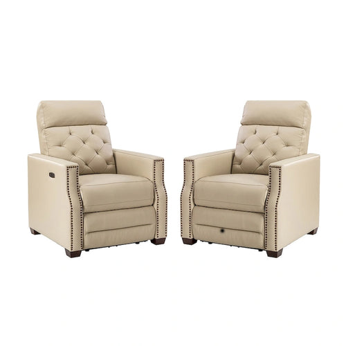 Fauteuil inclinable électrique en cuir véritable de 80 cm de large avec port USB, lot de 2