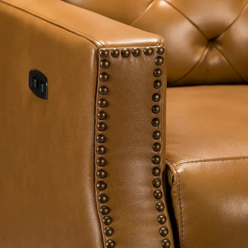 Fauteuil inclinable électrique en cuir véritable de 80 cm de large avec port USB, lot de 2