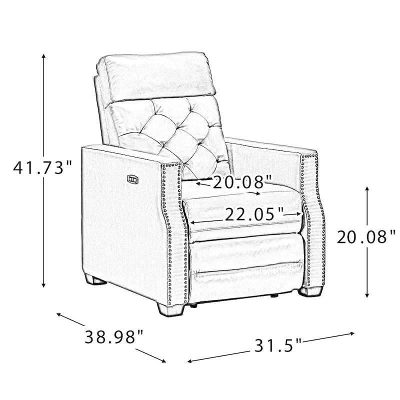 Fauteuil inclinable électrique en cuir véritable de 80 cm de large avec port USB, lot de 2