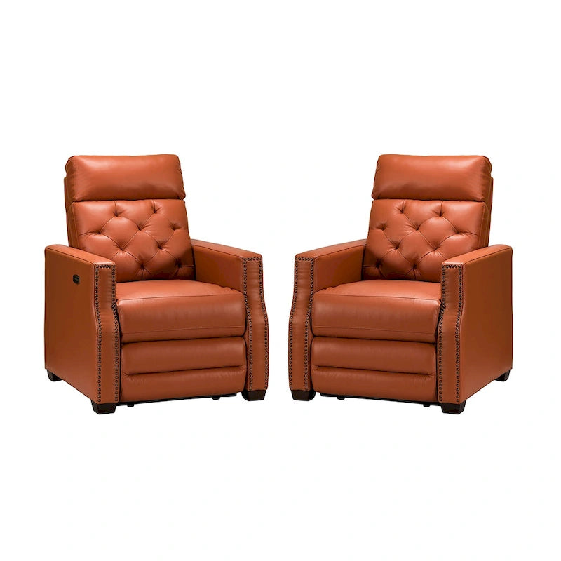 Fauteuil inclinable électrique en cuir véritable de 80 cm de large avec port USB, lot de 2