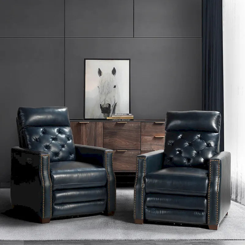 Fauteuil inclinable électrique en cuir véritable de 80 cm de large avec port USB, lot de 2