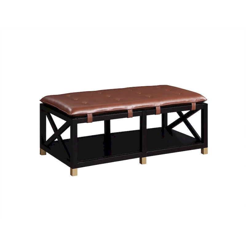 Banc de rangement en bois avec coussins amovibles en similicuir