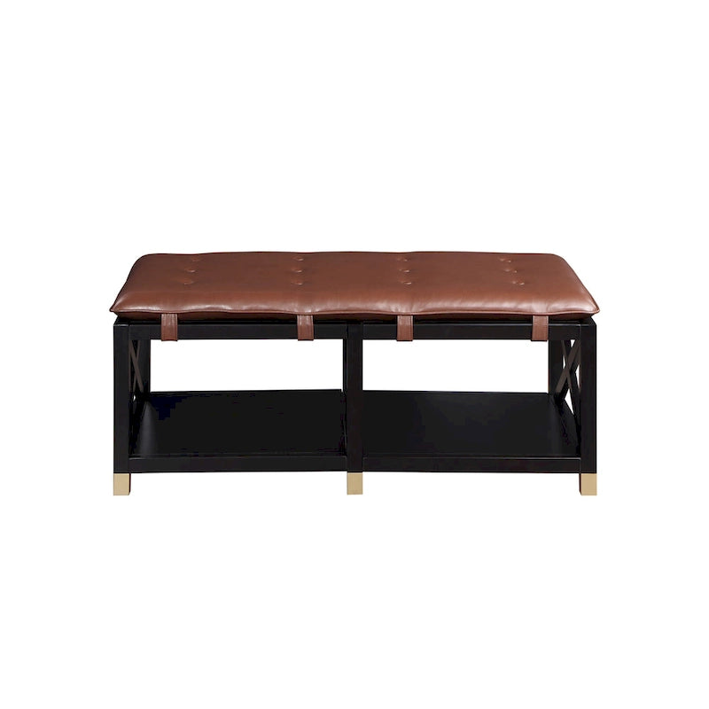 Banc de rangement en bois avec coussins amovibles en similicuir