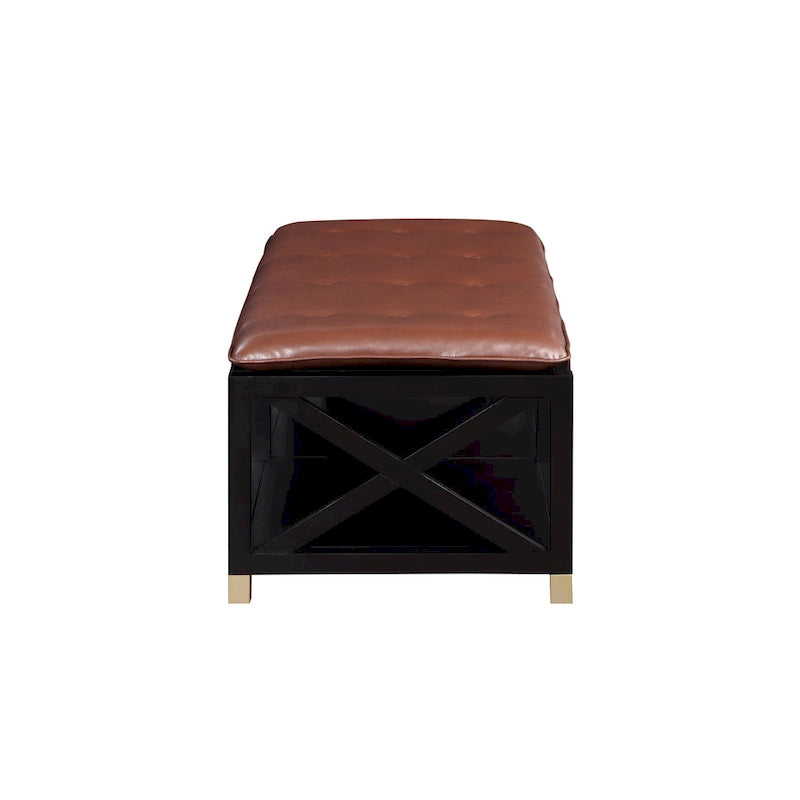 Banc de rangement en bois avec coussins amovibles en similicuir