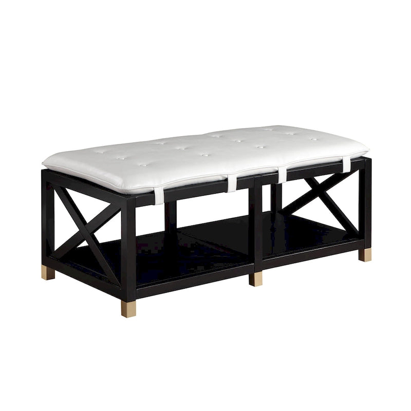 Banc de rangement en bois avec coussins amovibles en similicuir
