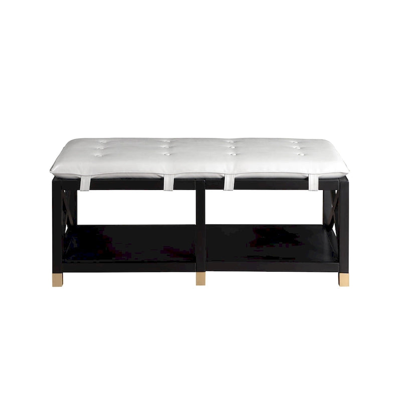 Banc de rangement en bois avec coussins amovibles en similicuir