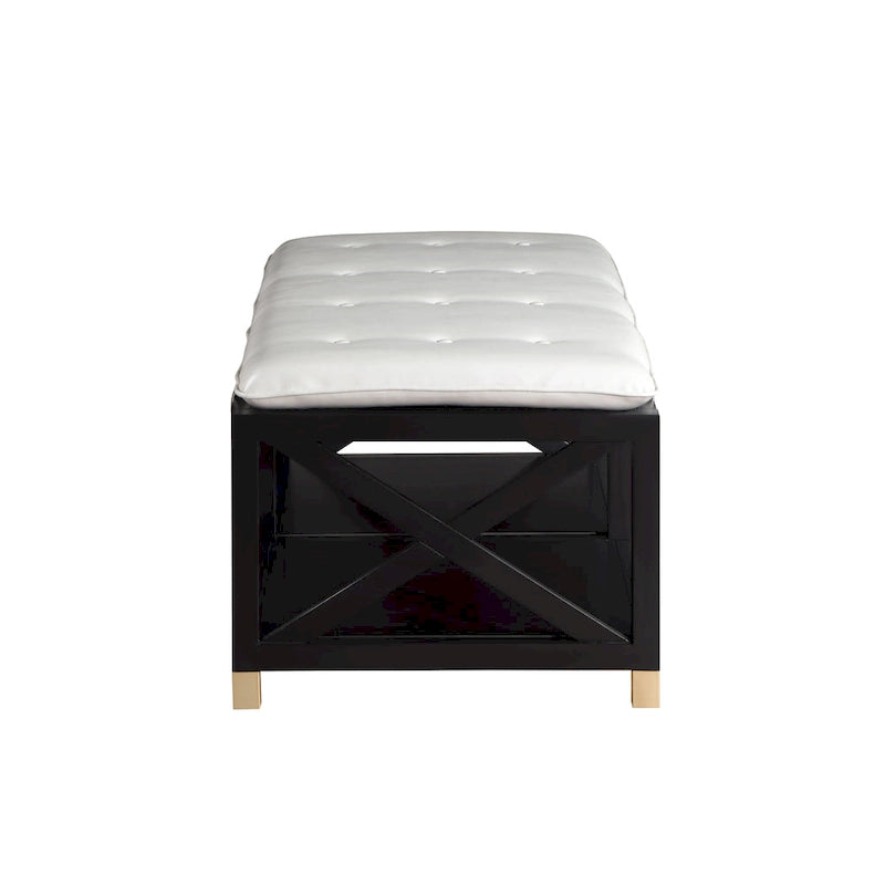 Banc de rangement en bois avec coussins amovibles en similicuir